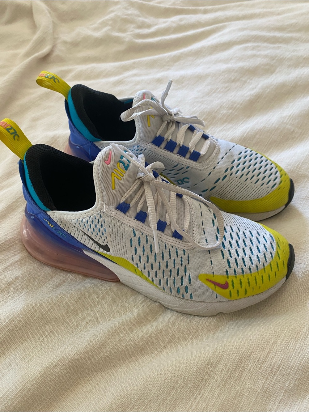 Nike Air Max 270 GS White Volt Blue Kids Sneakers FD1020-100 Size 6Y